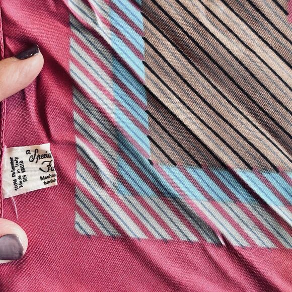 VTG Specialty House Medium Stripe Square Floral Silky Scarf 26" Made Italy Wrap - Picture 6 of 9